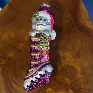 Vintage Classics Hand-Blown Glass White Cat Christmas Ornament 8.5”